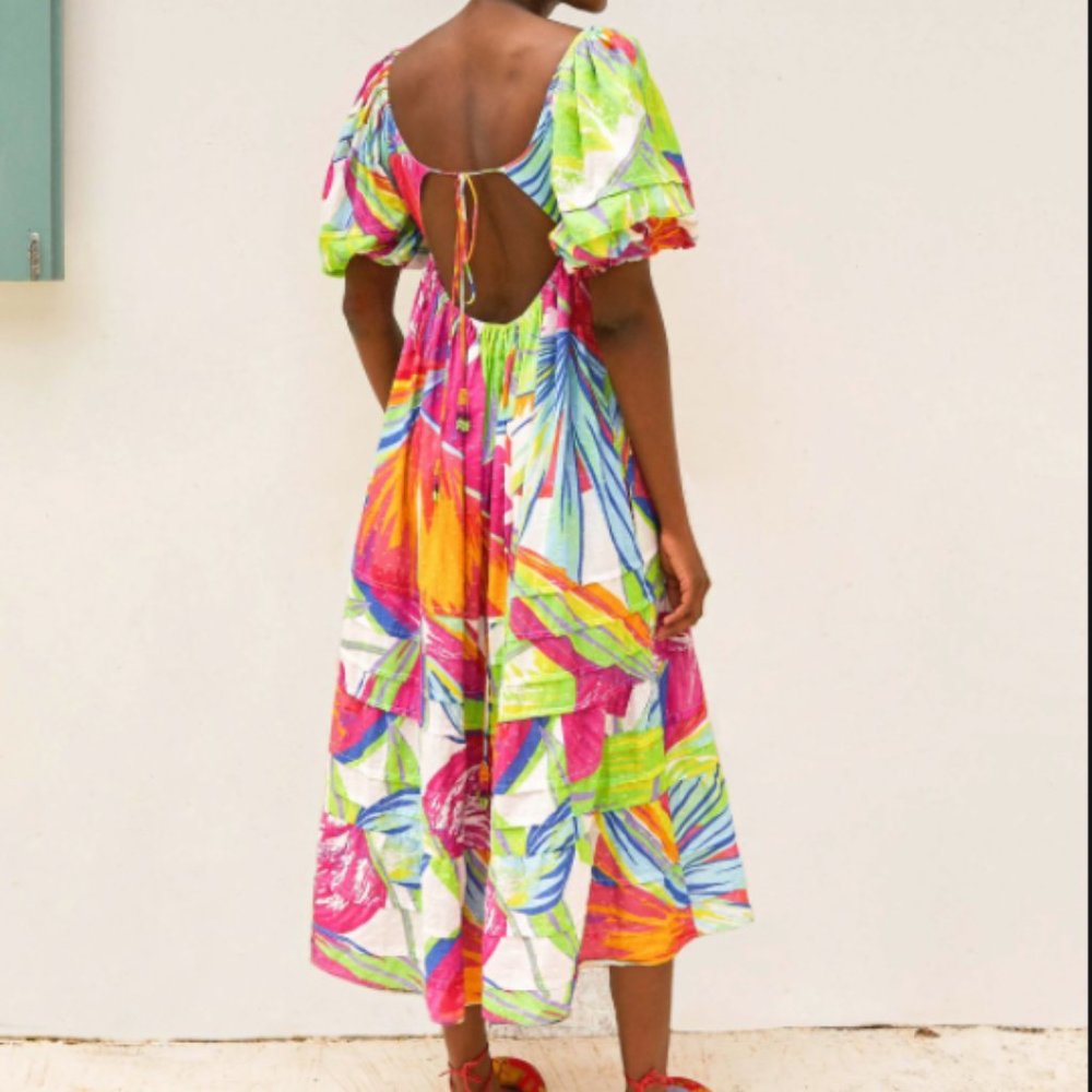 NWT Farm Rio Rainbow Leaves Midi Dress